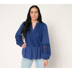 Fashion Women's Top Plus Sz 2X Mix Media Peplum Blue A688933